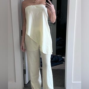 Cream Wide-Leg Jumpsuit Pants - Women's